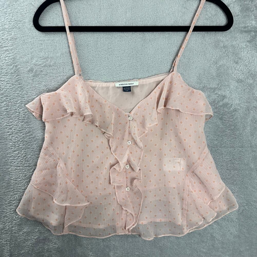 American Eagle Pink Blush Polka Dot Babydoll Sheer Chiffon Peplum Tank Top XS
